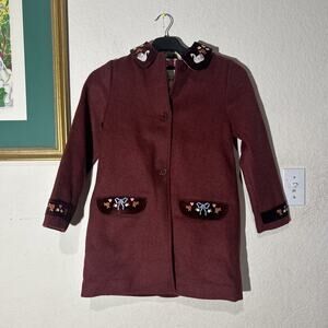 Mini Boden Wool Blend Coat Chestnut Swan Embroidery Size 9-10Y SOLD OUT